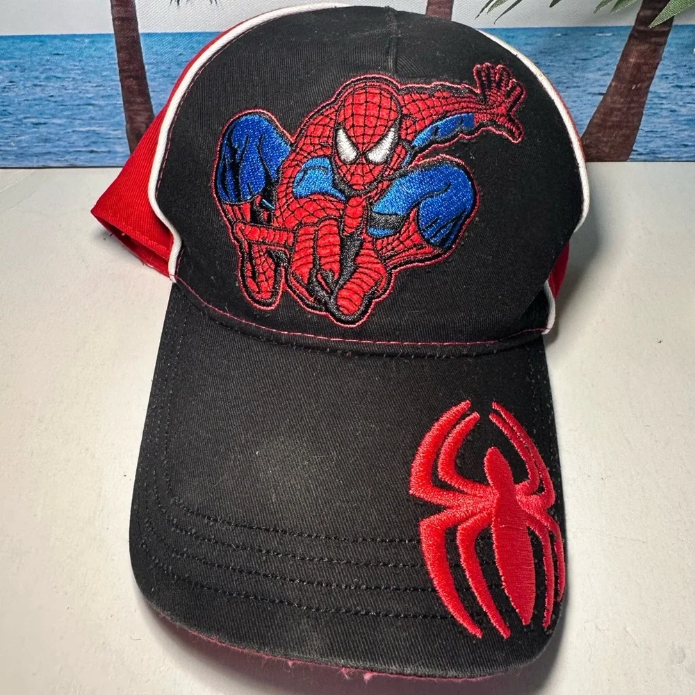 Spiderman Black and Red Adjustable Cap Unisex Kids Youth Hat EUC Strapback - Picture 1 of 10